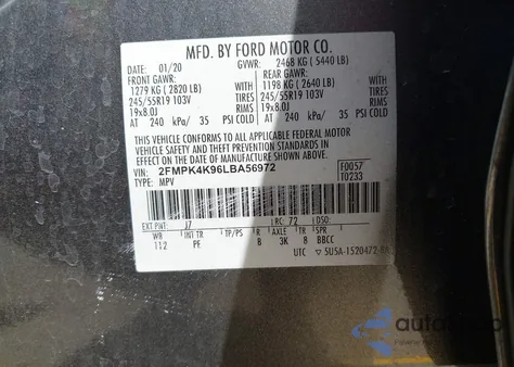 2020 Ford Edge Titanium from USA, damaged, VIN 2FMPK4K96LBA56972